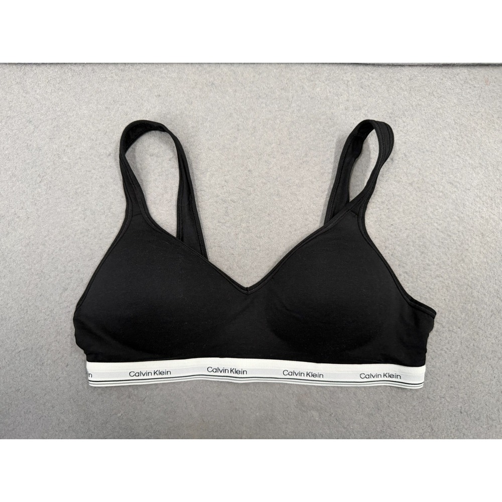 Calvin Klein Bralette M Black Padded Wirefree Cotton Modal Logo Band Minimalist